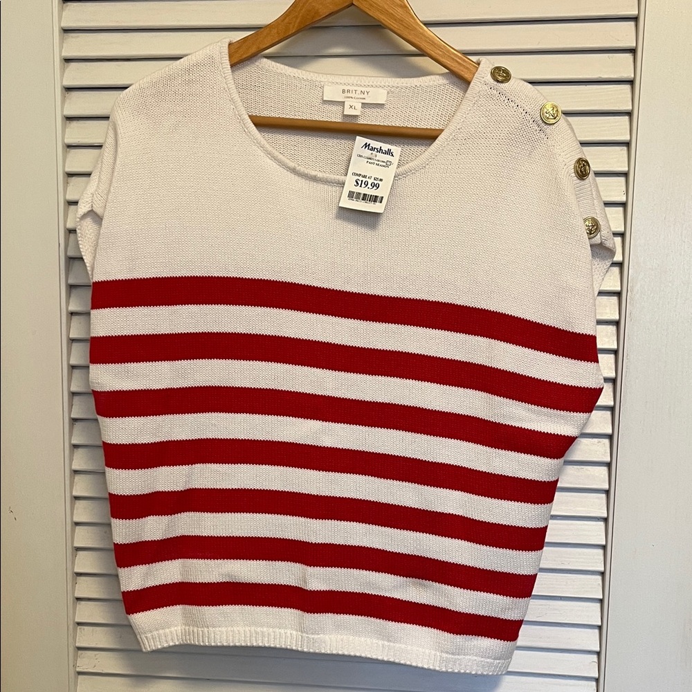 NWT Nautical, July 4th, BRIT.NY White/red Cotton Knit Top
